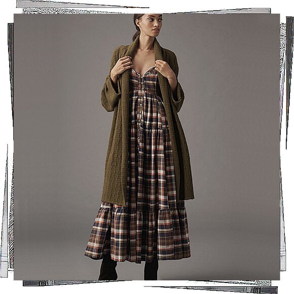 Plaid Flutter-Sleeve Button Front Tiered Midi Dress (XS) by Pilcro - Picture 4 of 6